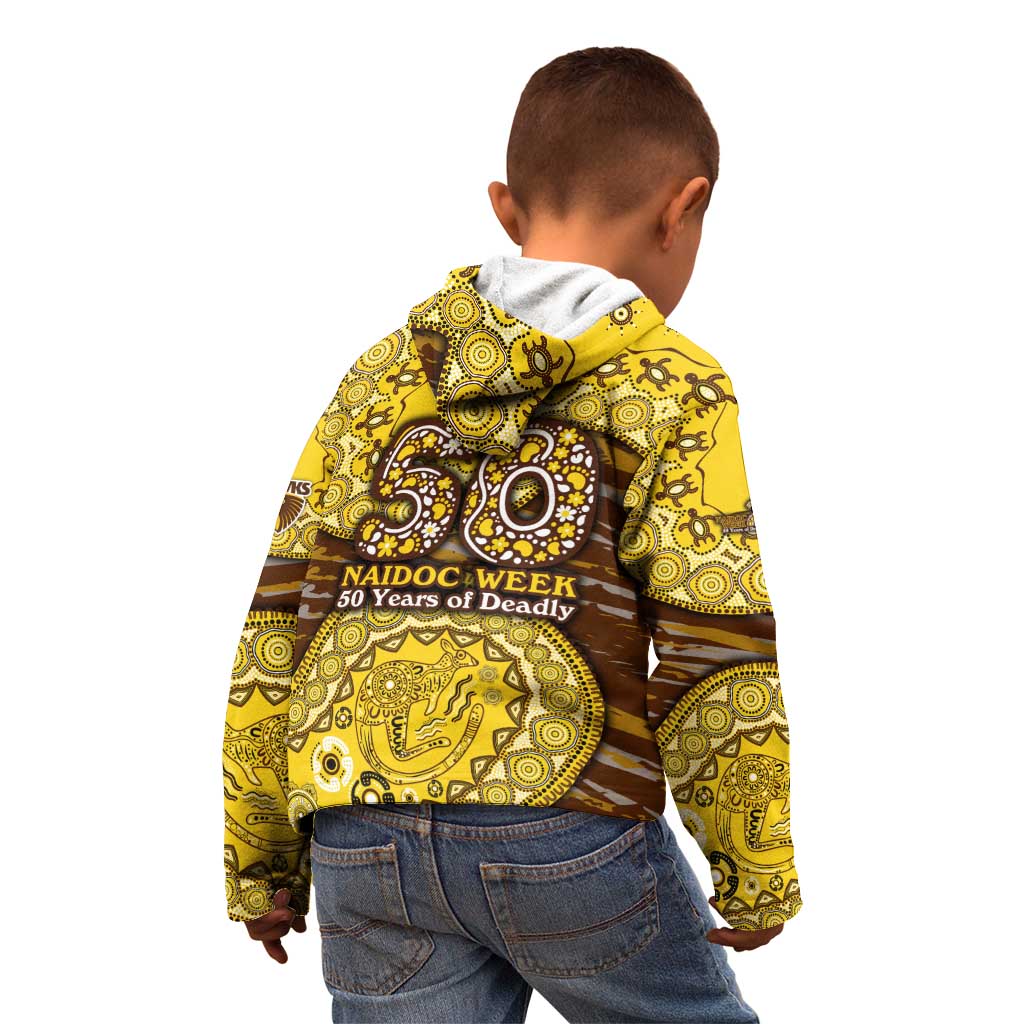 Hawthorn Hawks NAIDOC Week 2026 Kid Hoodie Australian Aboriginal Dot Art Dreamtime Pattern Style