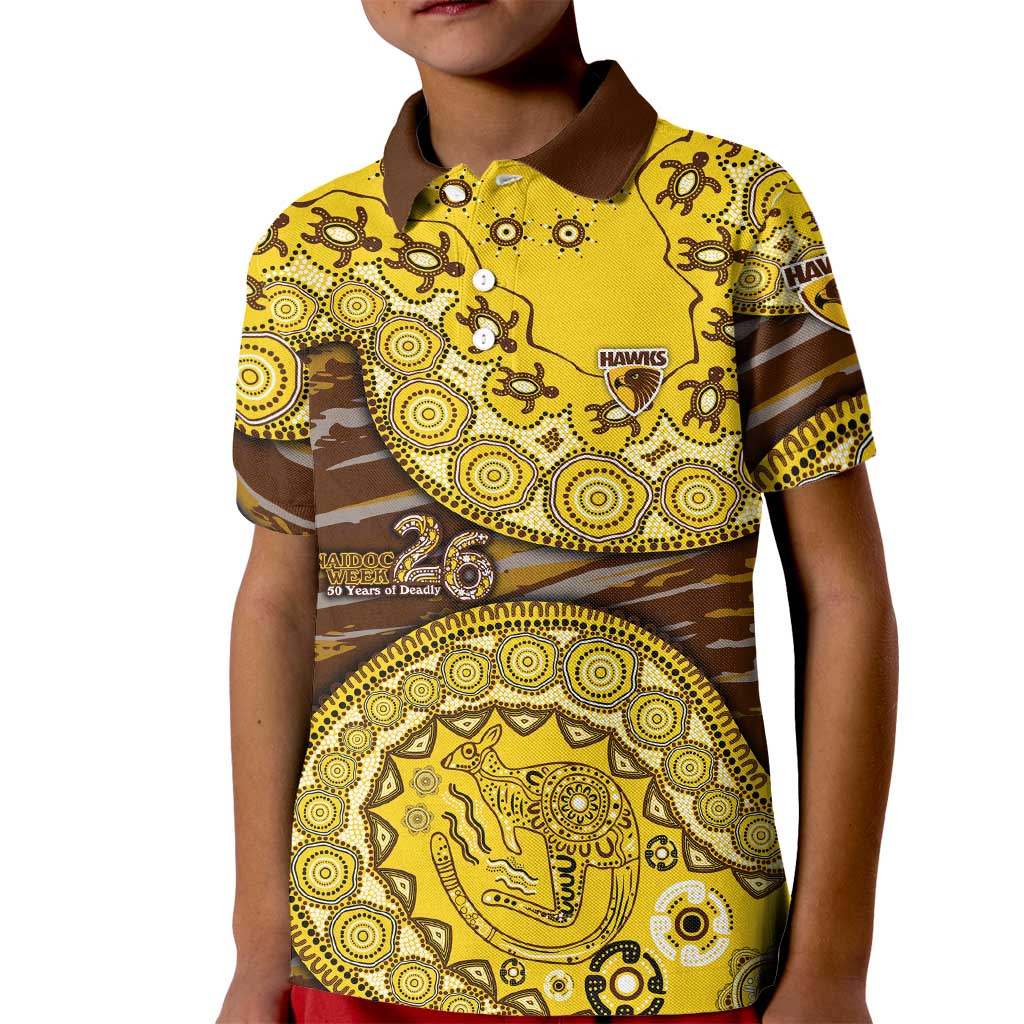 Hawthorn Hawks NAIDOC Week 2026 Kid Polo Shirt Australian Aboriginal Dot Art Dreamtime Pattern Style