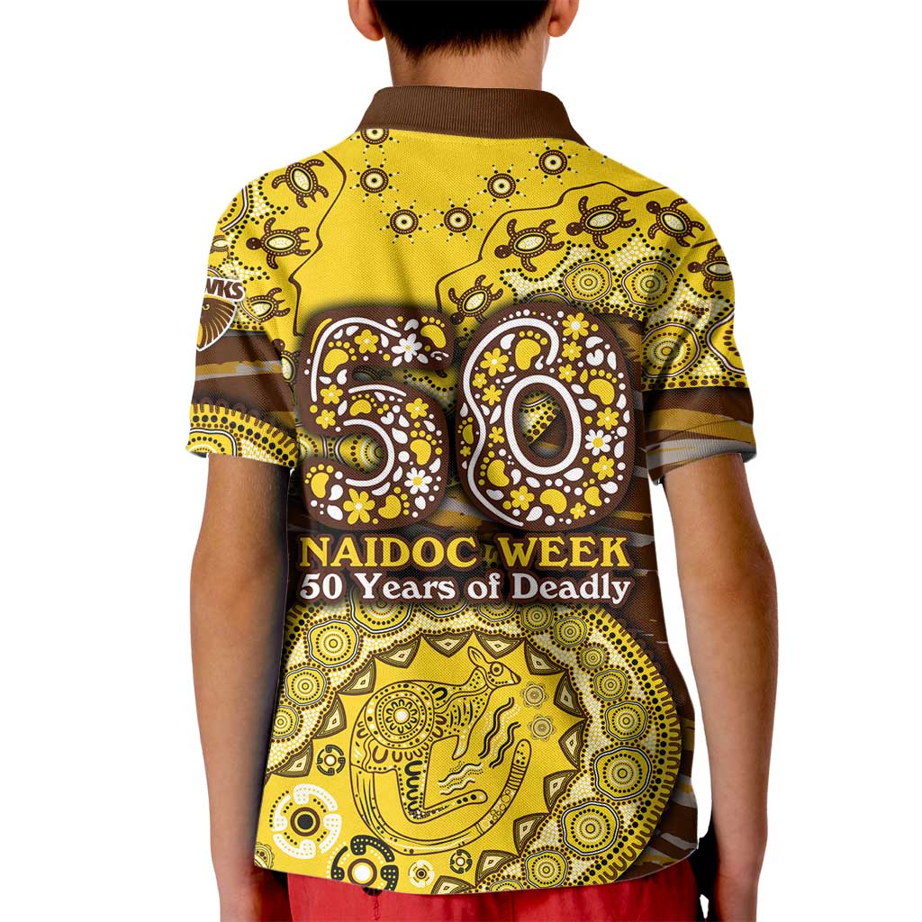 Hawthorn Hawks NAIDOC Week 2026 Kid Polo Shirt Australian Aboriginal Dot Art Dreamtime Pattern Style