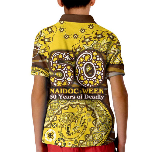 Hawthorn Hawks NAIDOC Week 2026 Kid Polo Shirt Australian Aboriginal Dot Art Dreamtime Pattern Style