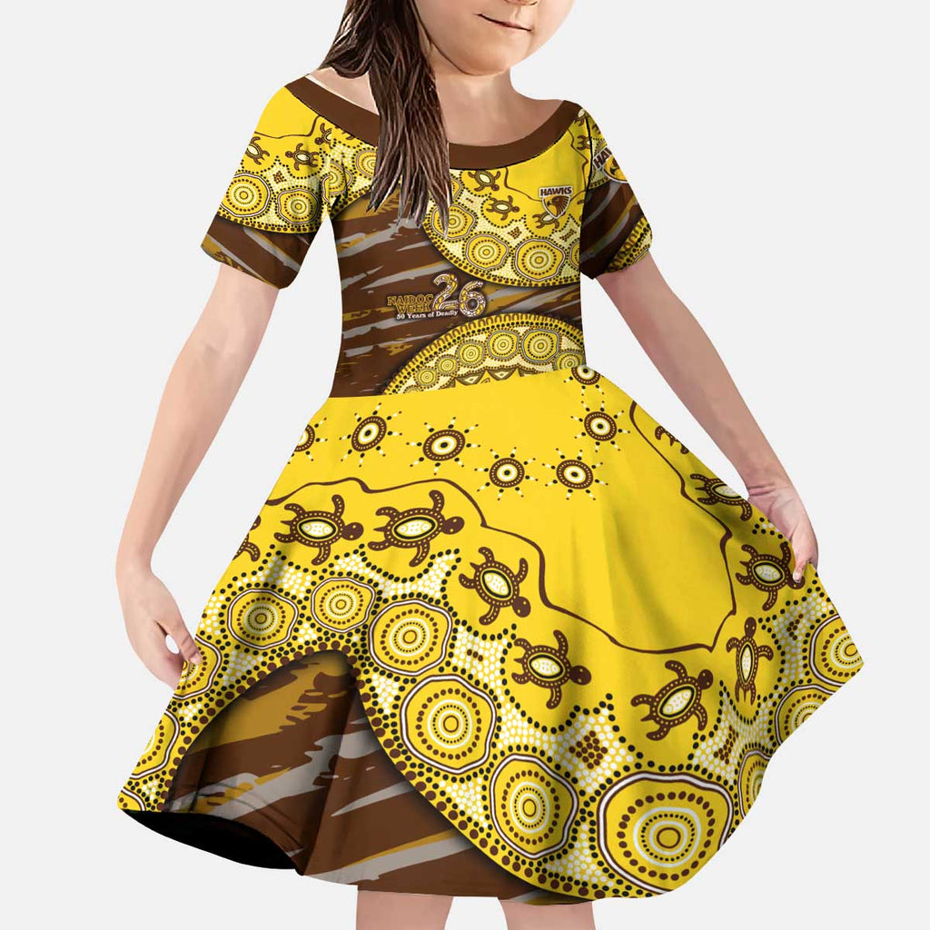 Hawthorn Hawks NAIDOC Week 2026 Kid Short Sleeve Dress Australian Aboriginal Dot Art Dreamtime Pattern Style