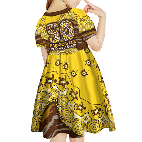 Hawthorn Hawks NAIDOC Week 2026 Kid Short Sleeve Dress Australian Aboriginal Dot Art Dreamtime Pattern Style