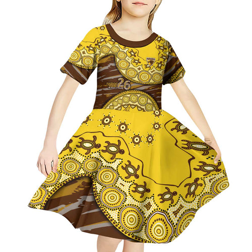 Hawthorn Hawks NAIDOC Week 2026 Kid Short Sleeve Dress Australian Aboriginal Dot Art Dreamtime Pattern Style