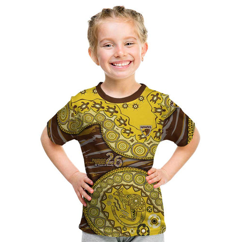Hawthorn Hawks NAIDOC Week 2026 Kid T Shirt Australian Aboriginal Dot Art Dreamtime Pattern Style