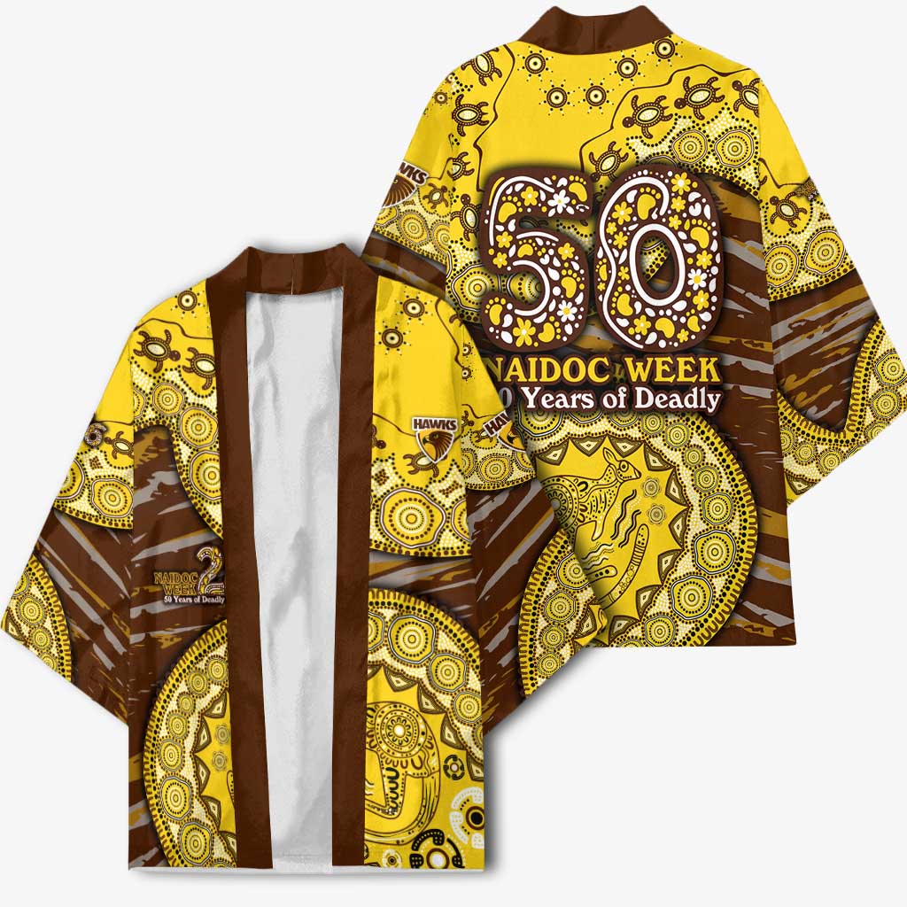 Hawthorn Hawks NAIDOC Week 2026 Kimono Australian Aboriginal Dot Art Dreamtime Pattern Style