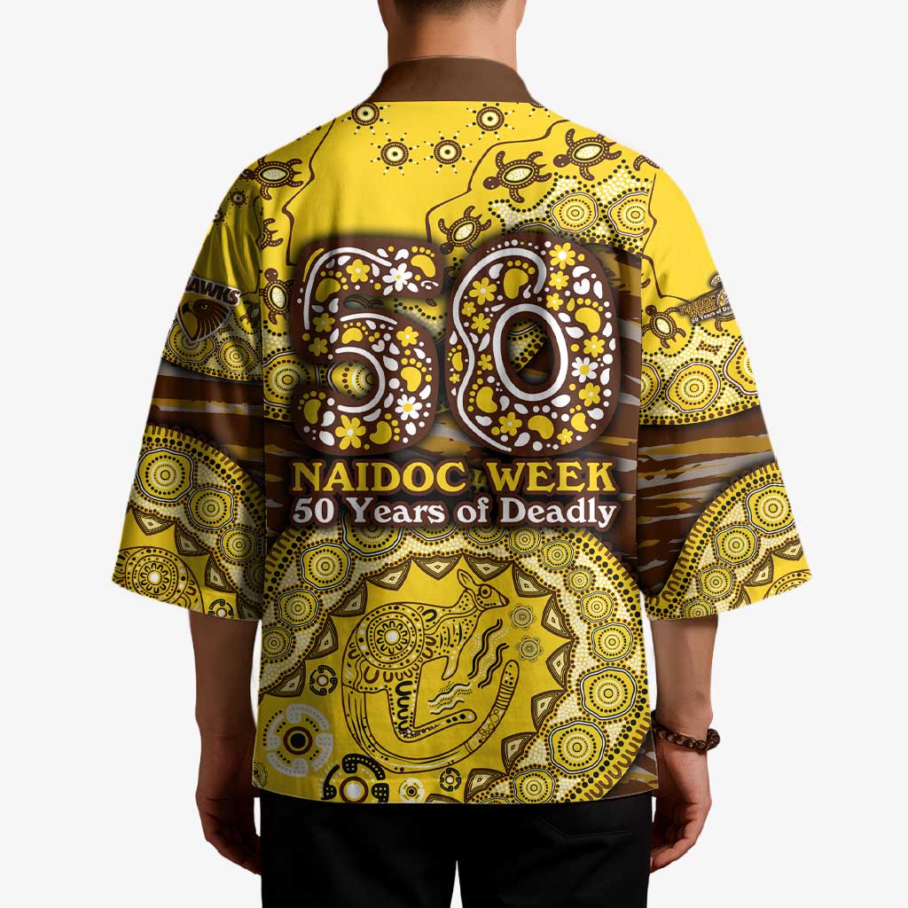 Hawthorn Hawks NAIDOC Week 2026 Kimono Australian Aboriginal Dot Art Dreamtime Pattern Style
