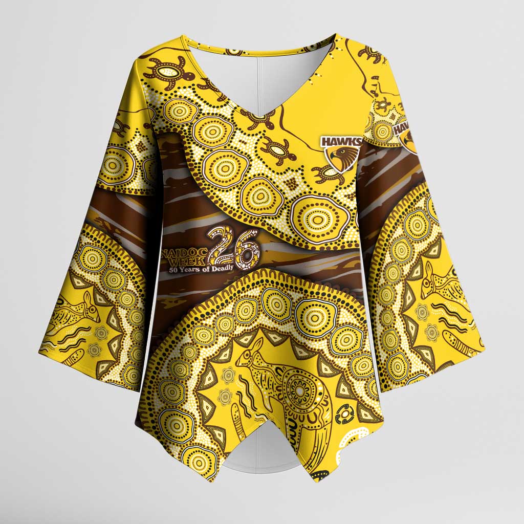 Hawthorn Hawks NAIDOC Week 2026 Kimono Sleeve Blouse Australian Aboriginal Dot Art Dreamtime Pattern Style