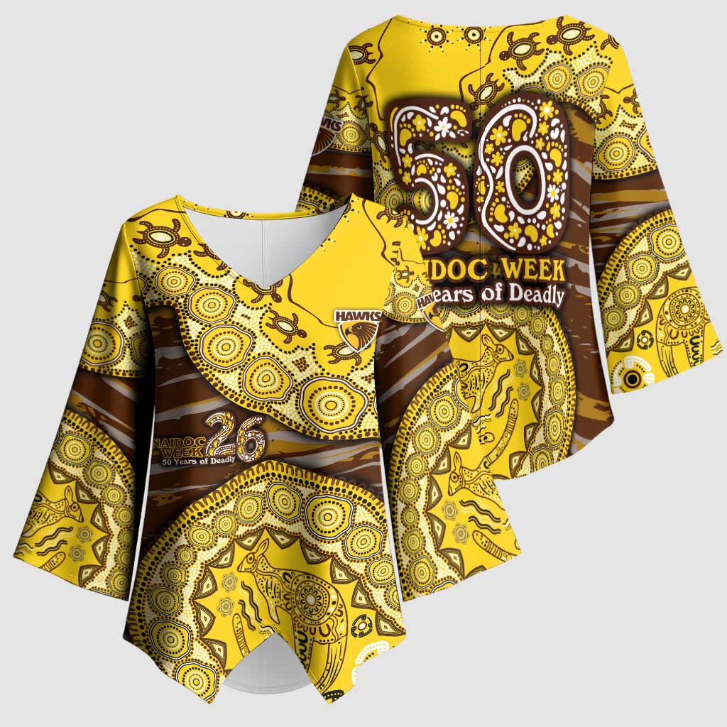 Hawthorn Hawks NAIDOC Week 2026 Kimono Sleeve Blouse Australian Aboriginal Dot Art Dreamtime Pattern Style