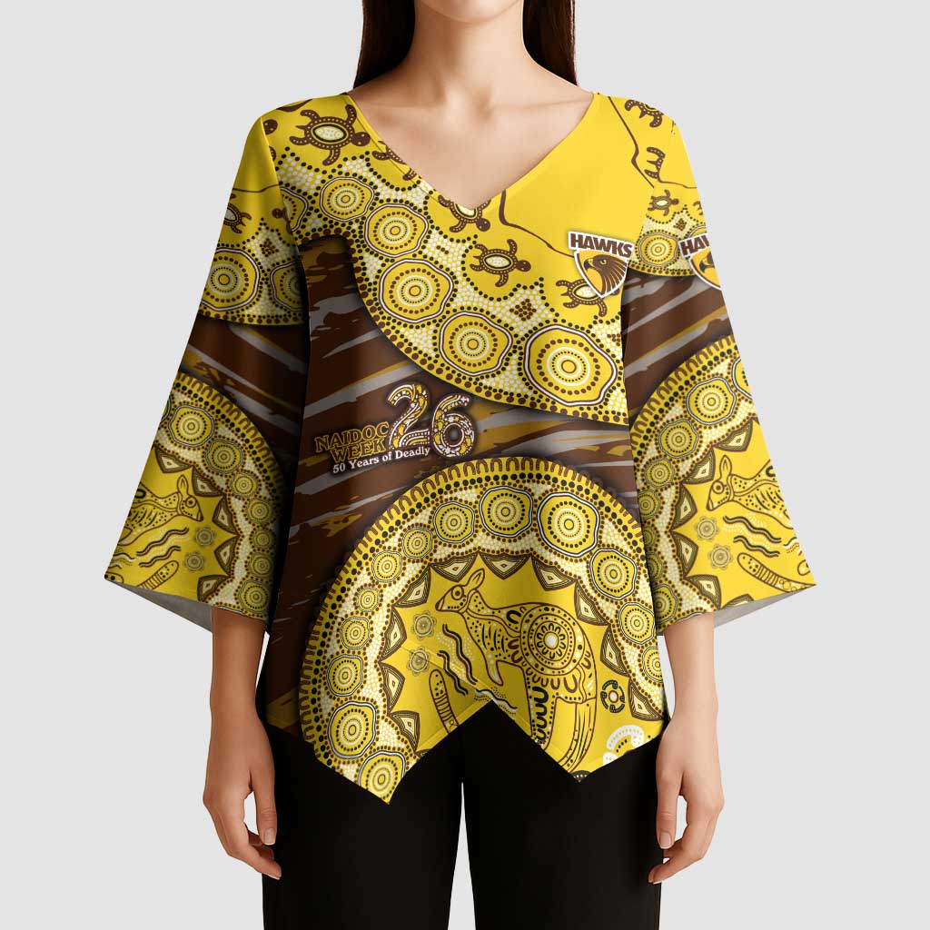 Hawthorn Hawks NAIDOC Week 2026 Kimono Sleeve Blouse Australian Aboriginal Dot Art Dreamtime Pattern Style
