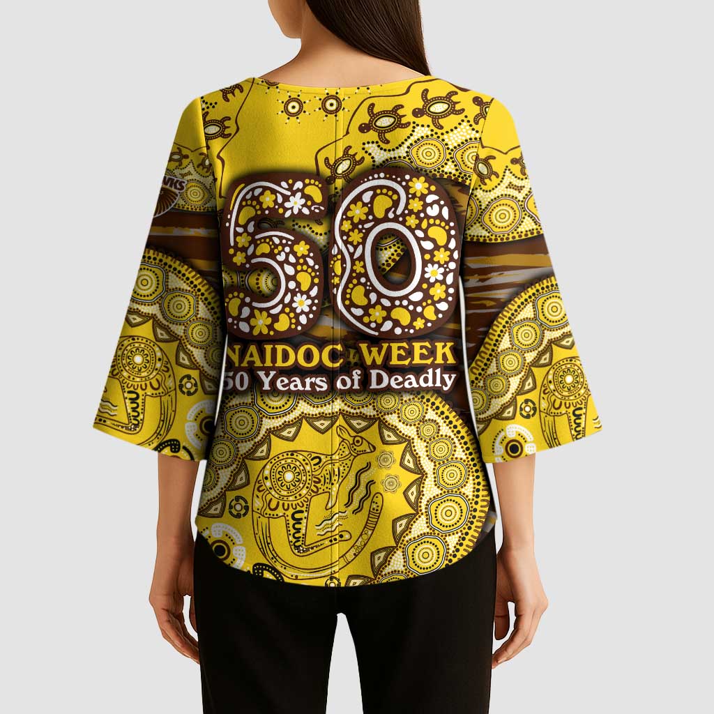 Hawthorn Hawks NAIDOC Week 2026 Kimono Sleeve Blouse Australian Aboriginal Dot Art Dreamtime Pattern Style