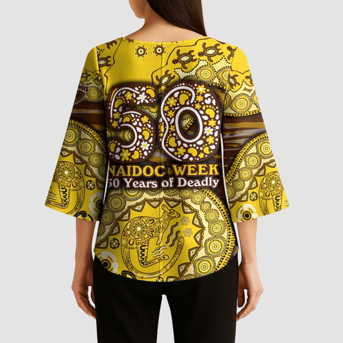 Hawthorn Hawks NAIDOC Week 2026 Kimono Sleeve Blouse Australian Aboriginal Dot Art Dreamtime Pattern Style