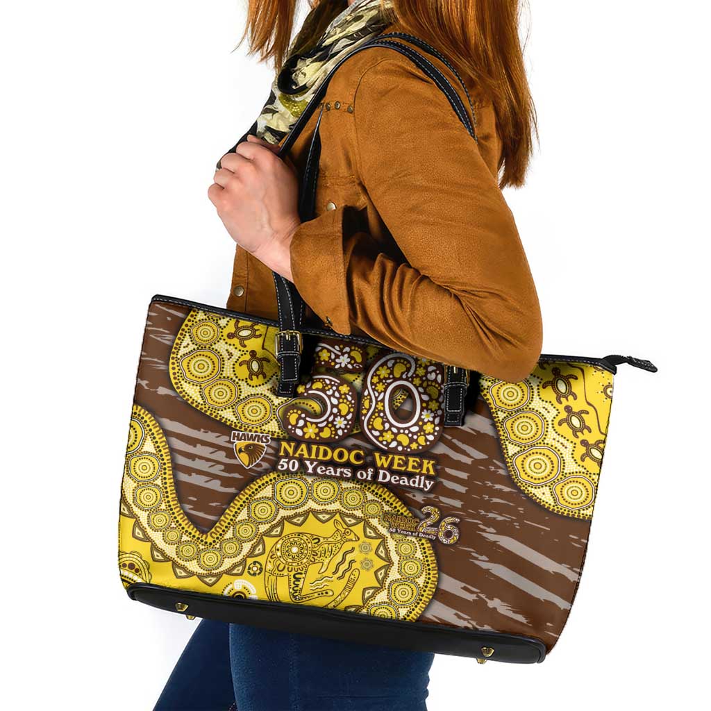 Hawthorn Hawks NAIDOC Week 2026 Leather Tote Bag Australian Aboriginal Dot Art Dreamtime Pattern Style