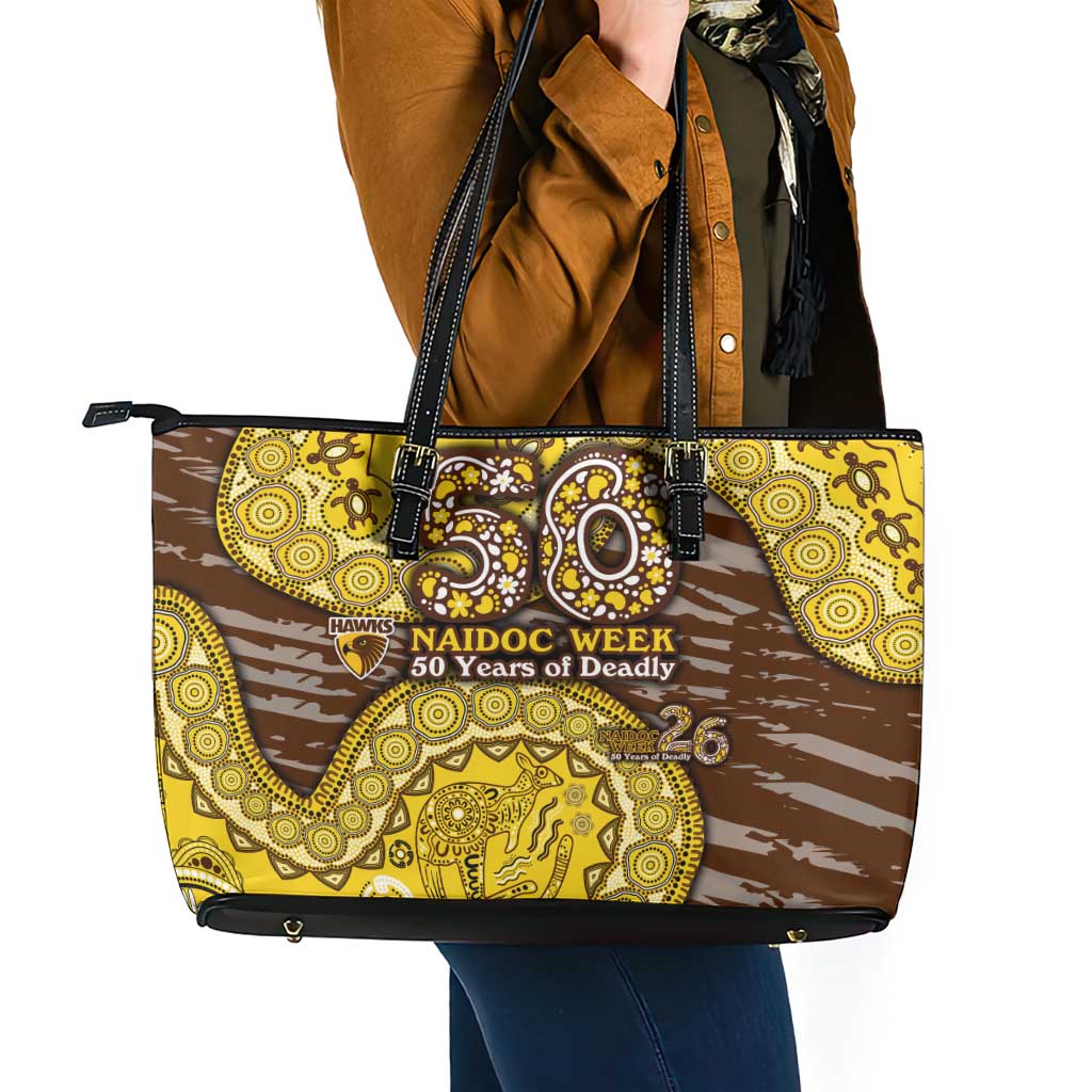 Hawthorn Hawks NAIDOC Week 2026 Leather Tote Bag Australian Aboriginal Dot Art Dreamtime Pattern Style