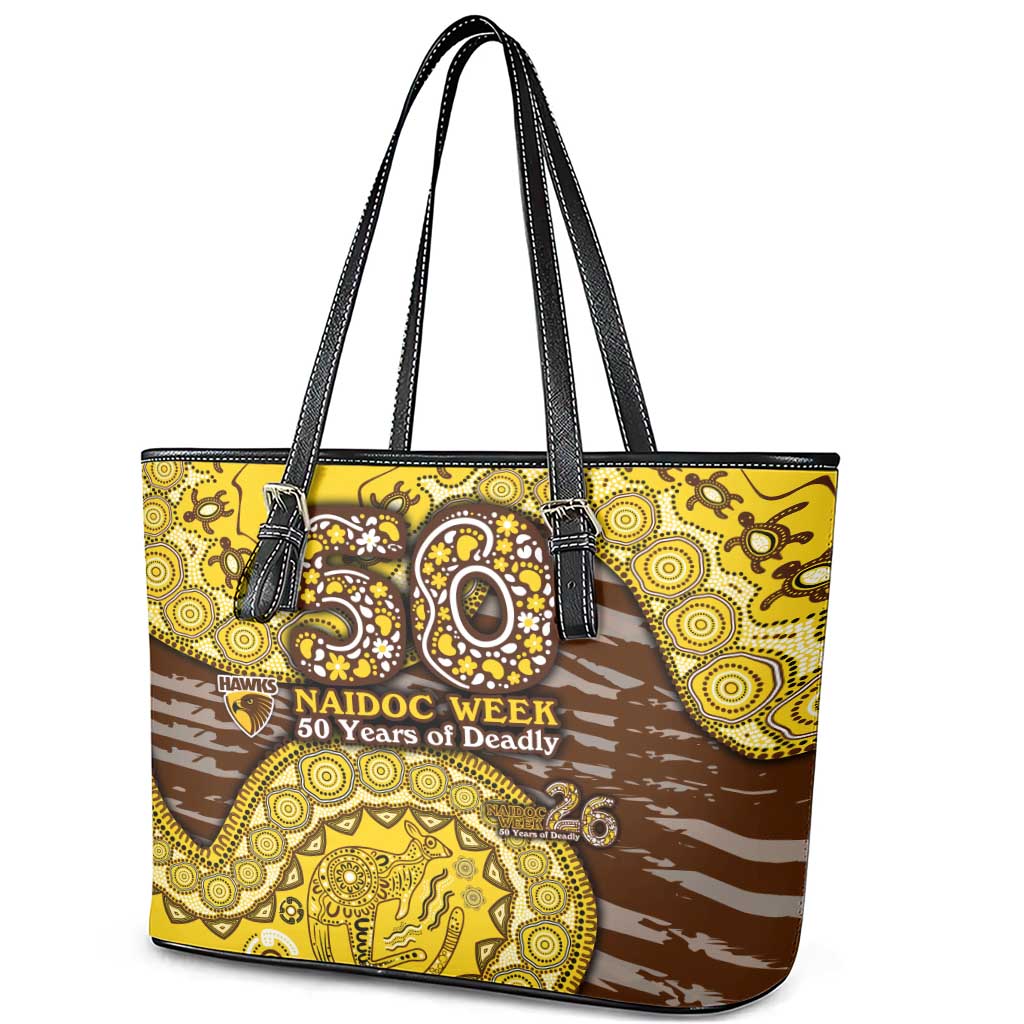 Hawthorn Hawks NAIDOC Week 2026 Leather Tote Bag Australian Aboriginal Dot Art Dreamtime Pattern Style