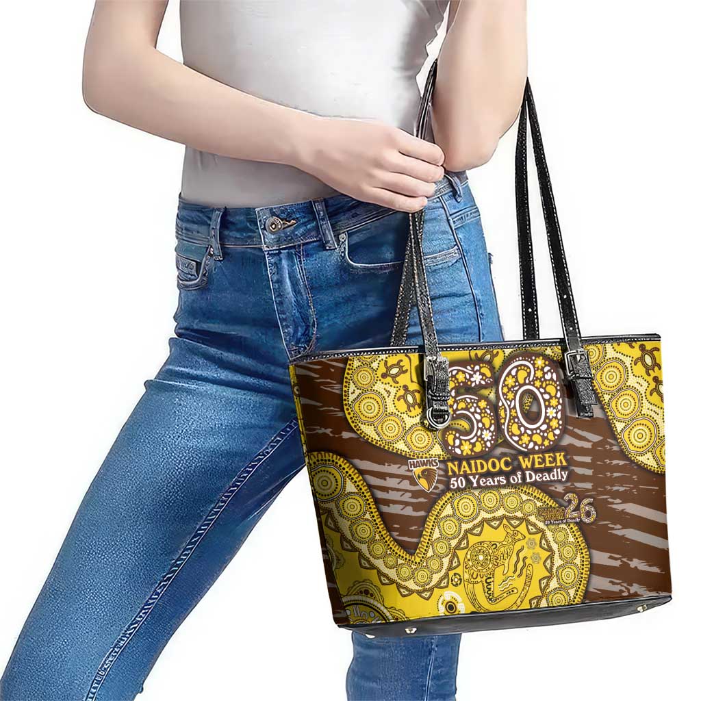 Hawthorn Hawks NAIDOC Week 2026 Leather Tote Bag Australian Aboriginal Dot Art Dreamtime Pattern Style