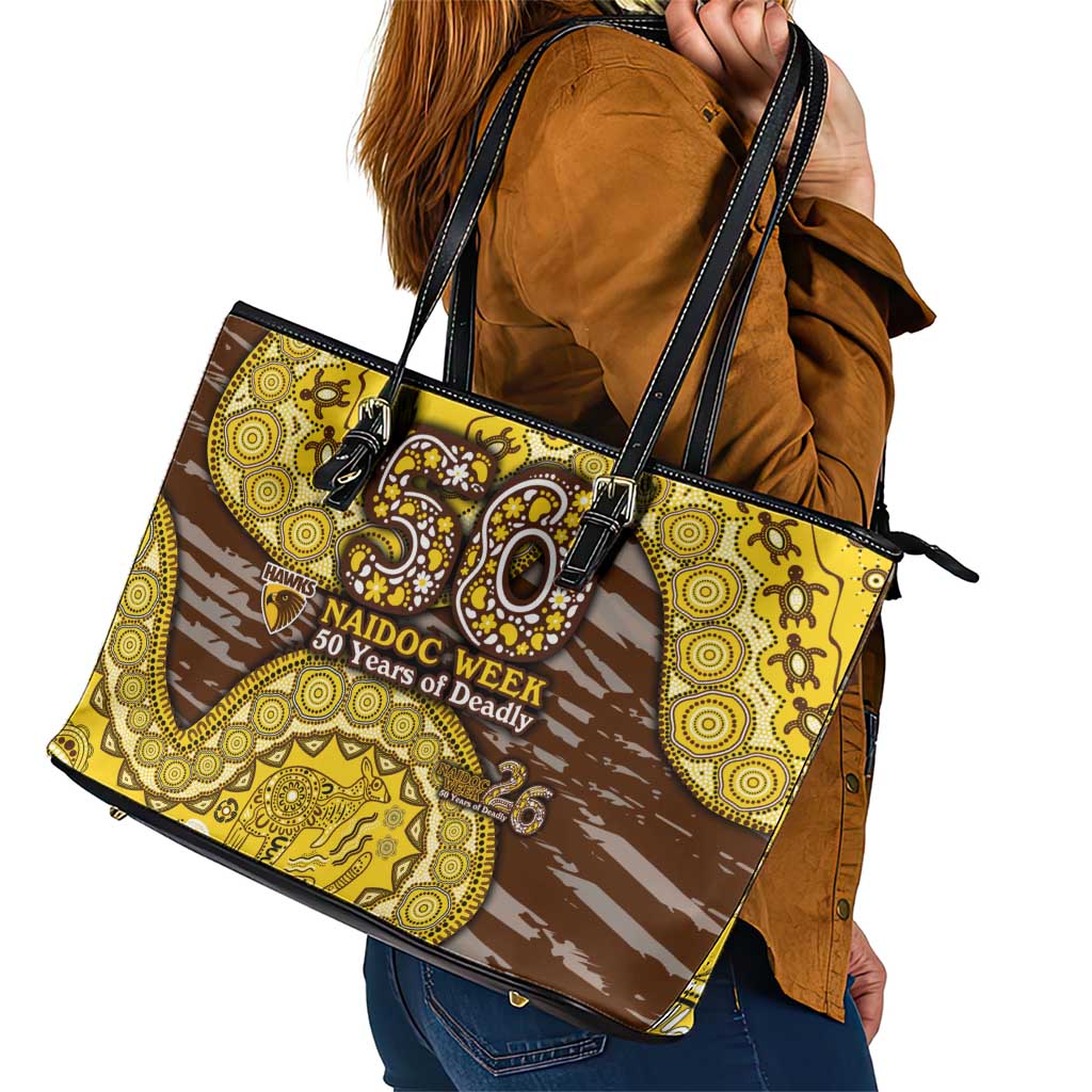 Hawthorn Hawks NAIDOC Week 2026 Leather Tote Bag Australian Aboriginal Dot Art Dreamtime Pattern Style