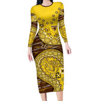 Hawthorn Hawks NAIDOC Week 2026 Long Sleeve Bodycon Dress Australian Aboriginal Dot Art Dreamtime Pattern Style