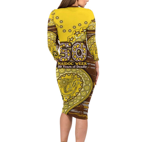 Hawthorn Hawks NAIDOC Week 2026 Long Sleeve Bodycon Dress Australian Aboriginal Dot Art Dreamtime Pattern Style