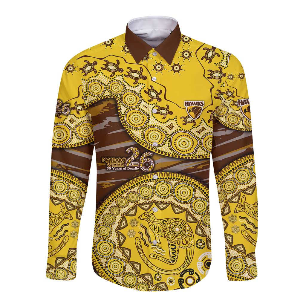 Hawthorn Hawks NAIDOC Week 2026 Long Sleeve Button Shirt Australian Aboriginal Dot Art Dreamtime Pattern Style
