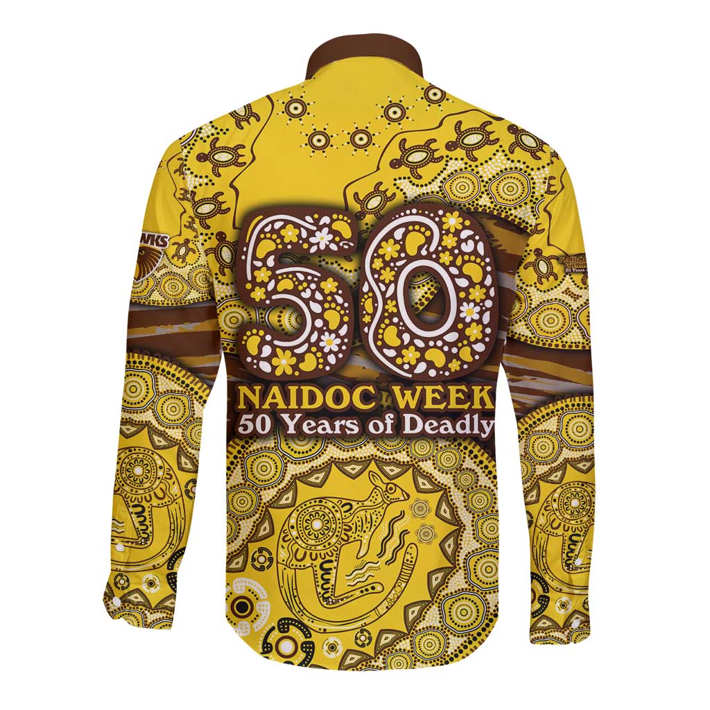 Hawthorn Hawks NAIDOC Week 2026 Long Sleeve Button Shirt Australian Aboriginal Dot Art Dreamtime Pattern Style