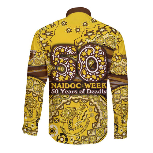 Hawthorn Hawks NAIDOC Week 2026 Long Sleeve Button Shirt Australian Aboriginal Dot Art Dreamtime Pattern Style