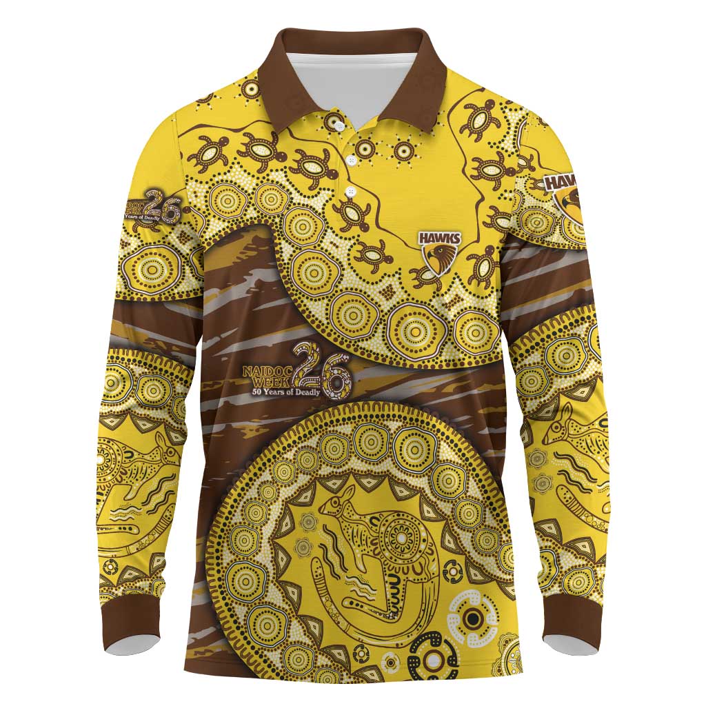 Hawthorn Hawks NAIDOC Week 2026 Long Sleeve Polo Shirt Australian Aboriginal Dot Art Dreamtime Pattern Style