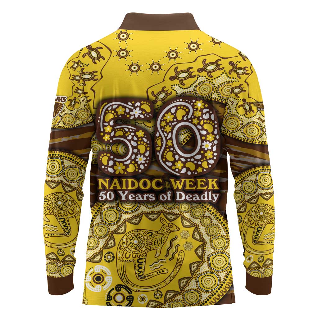 Hawthorn Hawks NAIDOC Week 2026 Long Sleeve Polo Shirt Australian Aboriginal Dot Art Dreamtime Pattern Style