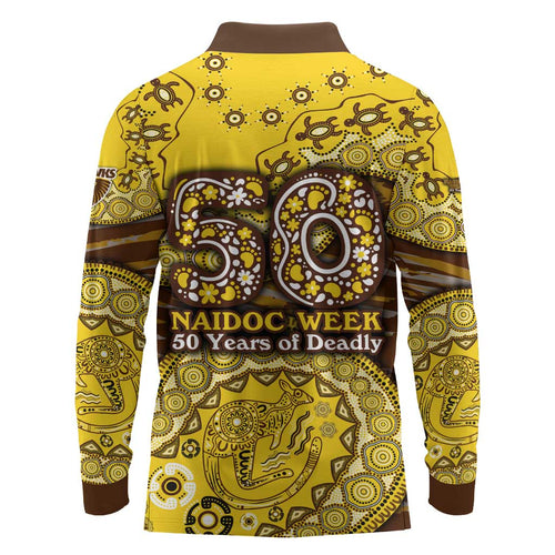Hawthorn Hawks NAIDOC Week 2026 Long Sleeve Polo Shirt Australian Aboriginal Dot Art Dreamtime Pattern Style