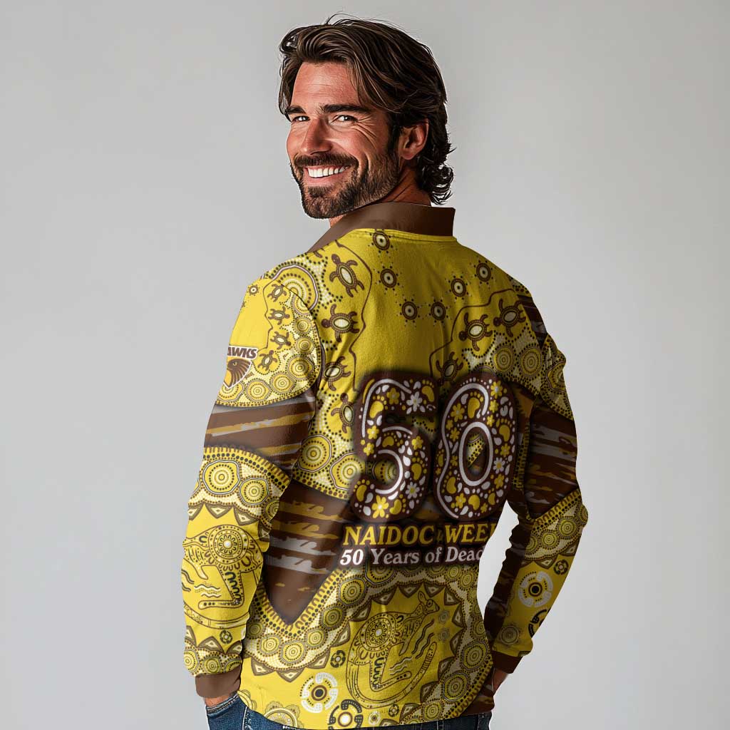 Hawthorn Hawks NAIDOC Week 2026 Long Sleeve Polo Shirt Australian Aboriginal Dot Art Dreamtime Pattern Style