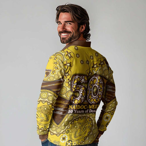 Hawthorn Hawks NAIDOC Week 2026 Long Sleeve Polo Shirt Australian Aboriginal Dot Art Dreamtime Pattern Style
