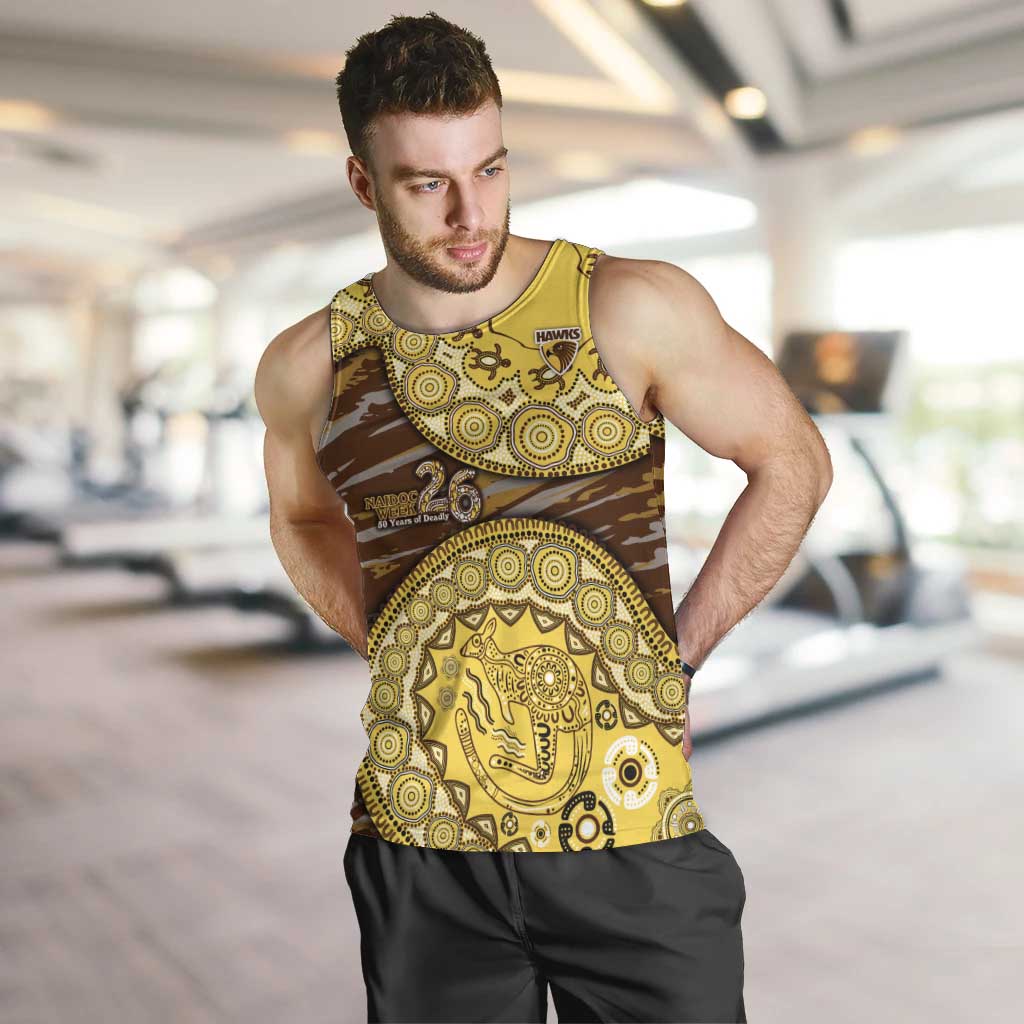 Hawthorn Hawks NAIDOC Week 2026 Men Tank Top Australian Aboriginal Dot Art Dreamtime Pattern Style