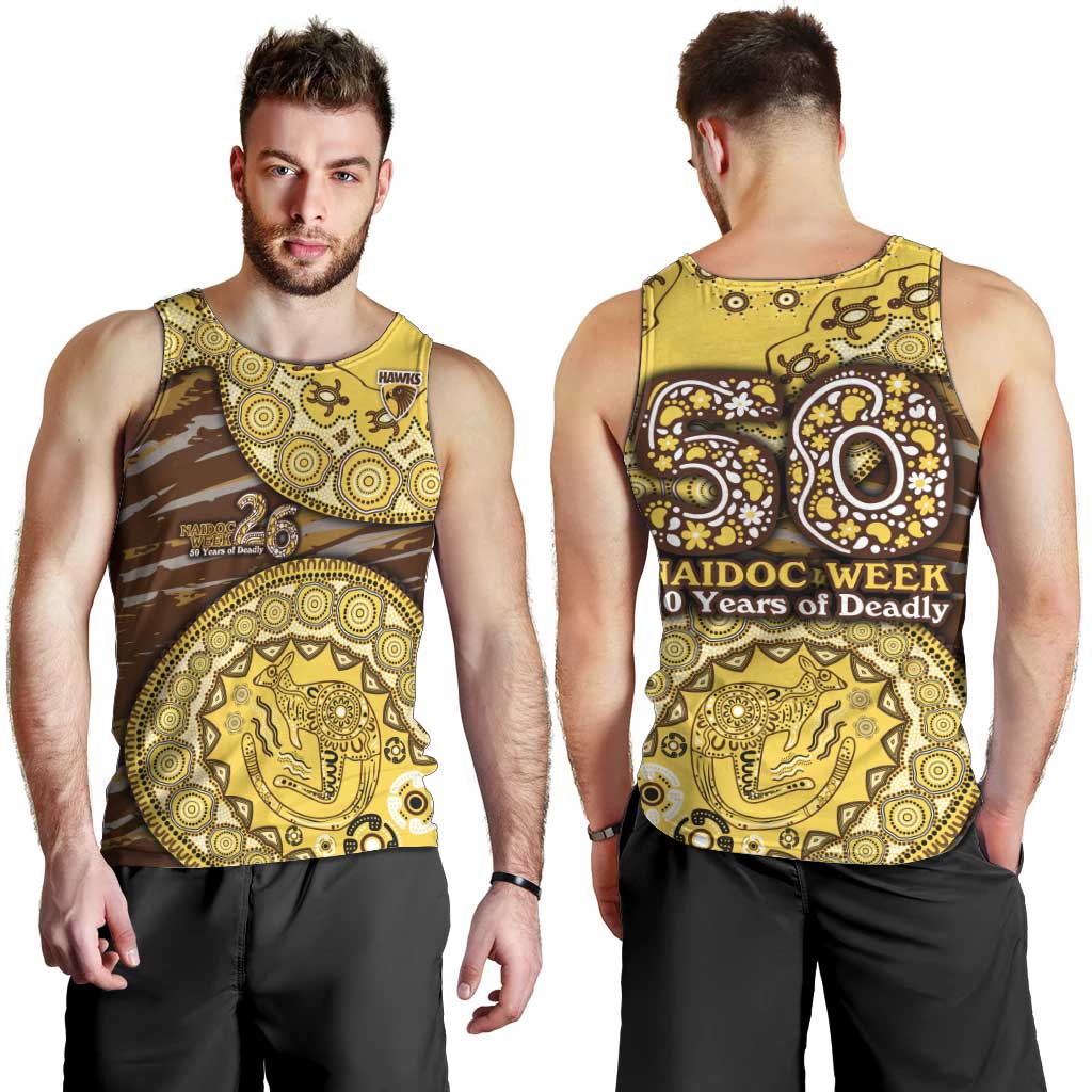 Hawthorn Hawks NAIDOC Week 2026 Men Tank Top Australian Aboriginal Dot Art Dreamtime Pattern Style