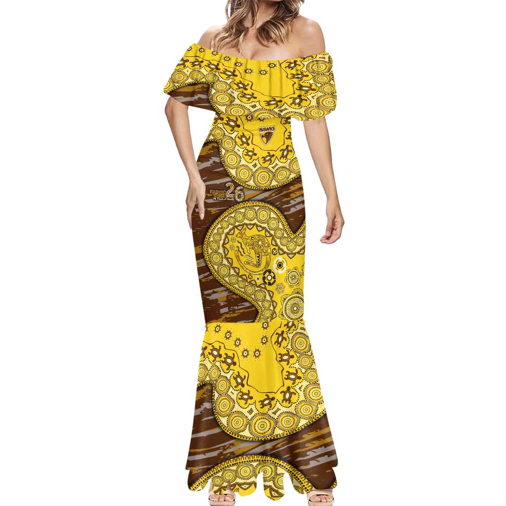 Hawthorn Hawks NAIDOC Week 2026 Mermaid Dress Australian Aboriginal Dot Art Dreamtime Pattern Style