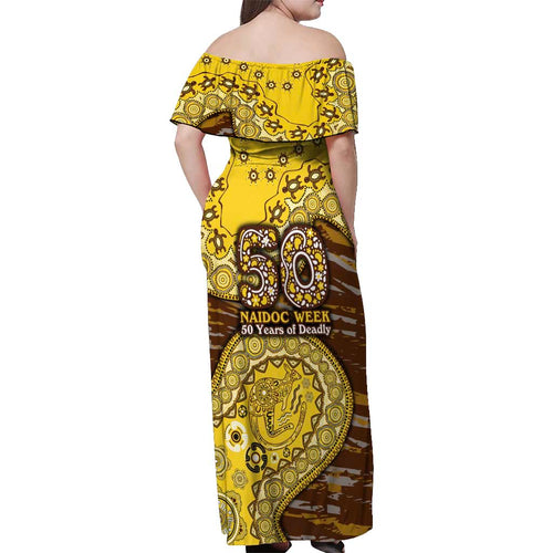 Hawthorn Hawks NAIDOC Week 2026 Off Shoulder Maxi Dress Australian Aboriginal Dot Art Dreamtime Pattern Style