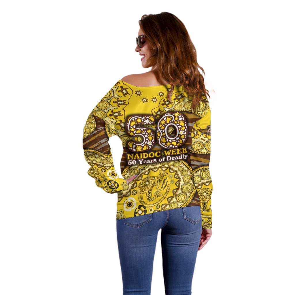 Hawthorn Hawks NAIDOC Week 2026 Off Shoulder Sweater Australian Aboriginal Dot Art Dreamtime Pattern Style