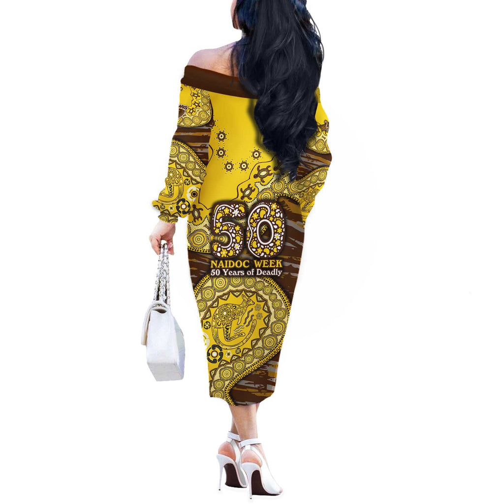 Hawthorn Hawks NAIDOC Week 2026 Off The Shoulder Long Sleeve Dress Australian Aboriginal Dot Art Dreamtime Pattern Style