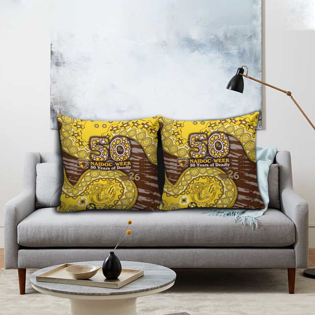 Hawthorn Hawks NAIDOC Week 2026 Pillow Cover Australian Aboriginal Dot Art Dreamtime Pattern Style