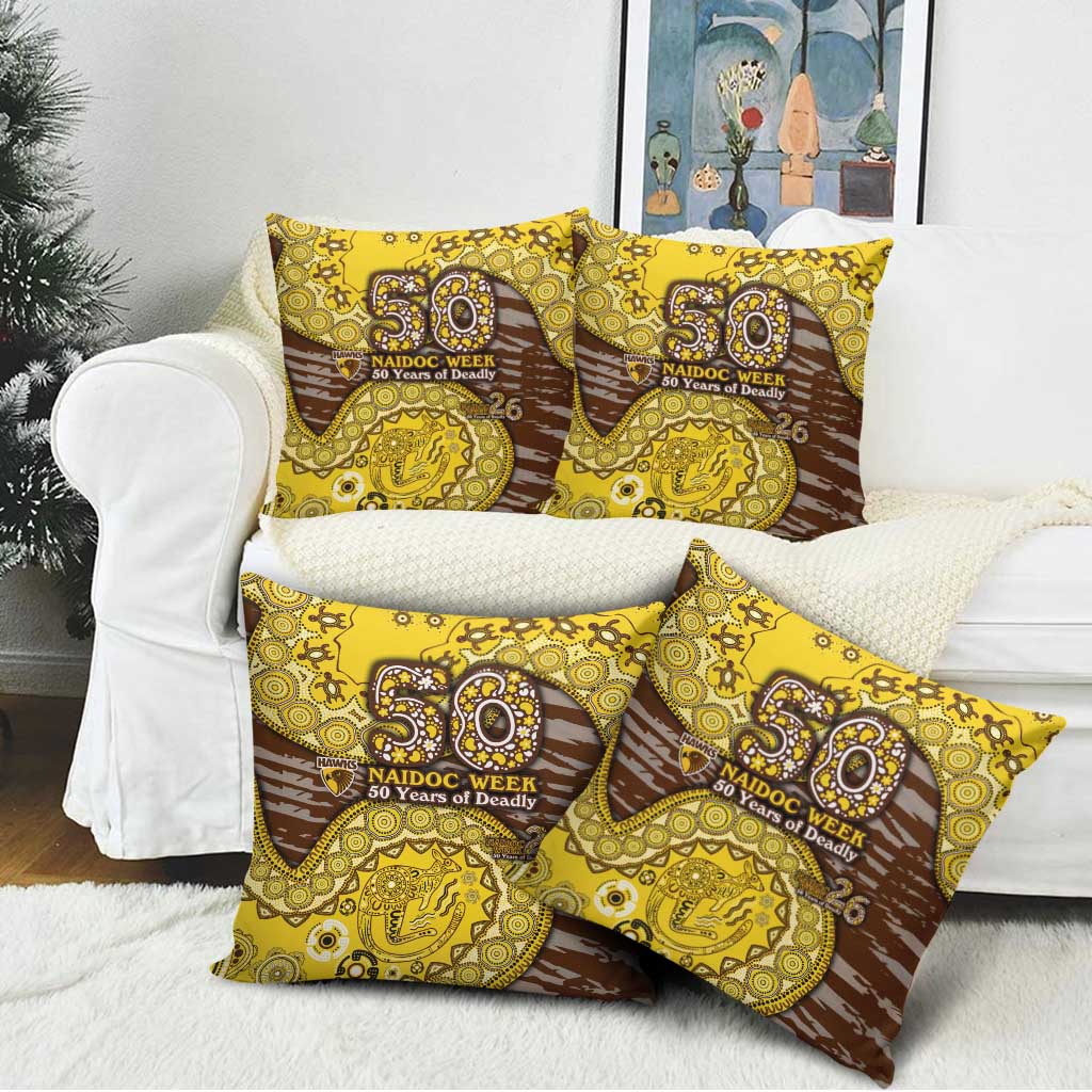 Hawthorn Hawks NAIDOC Week 2026 Pillow Cover Australian Aboriginal Dot Art Dreamtime Pattern Style