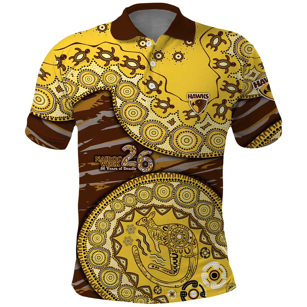Hawthorn Hawks NAIDOC Week 2026 Polo Shirt Australian Aboriginal Dot Art Dreamtime Pattern Style