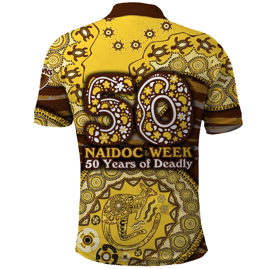 Hawthorn Hawks NAIDOC Week 2026 Polo Shirt Australian Aboriginal Dot Art Dreamtime Pattern Style