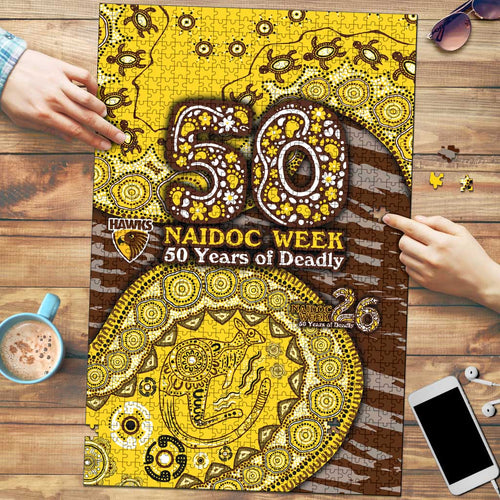 Hawthorn Hawks NAIDOC Week 2026 Puzzle Australian Aboriginal Dot Art Dreamtime Pattern Style