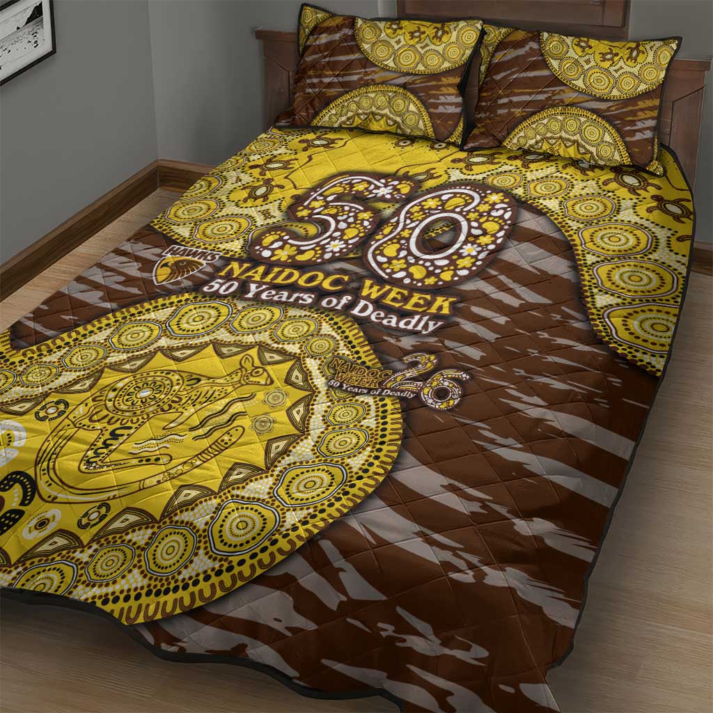 Hawthorn Hawks NAIDOC Week 2026 Quilt Bed Set Australian Aboriginal Dot Art Dreamtime Pattern Style