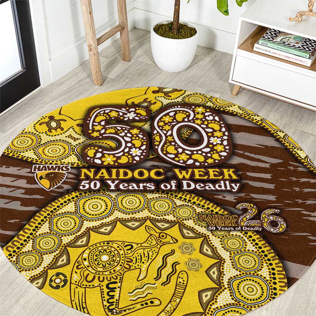 Hawthorn Hawks NAIDOC Week 2026 Round Carpet Australian Aboriginal Dot Art Dreamtime Pattern Style