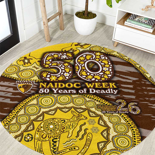 Hawthorn Hawks NAIDOC Week 2026 Round Carpet Australian Aboriginal Dot Art Dreamtime Pattern Style