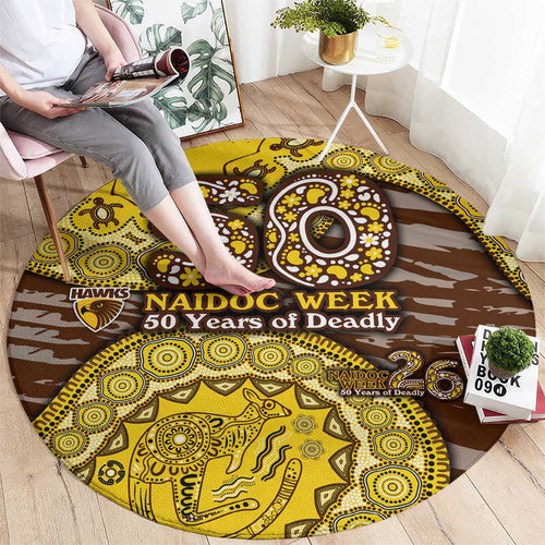 Hawthorn Hawks NAIDOC Week 2026 Round Carpet Australian Aboriginal Dot Art Dreamtime Pattern Style