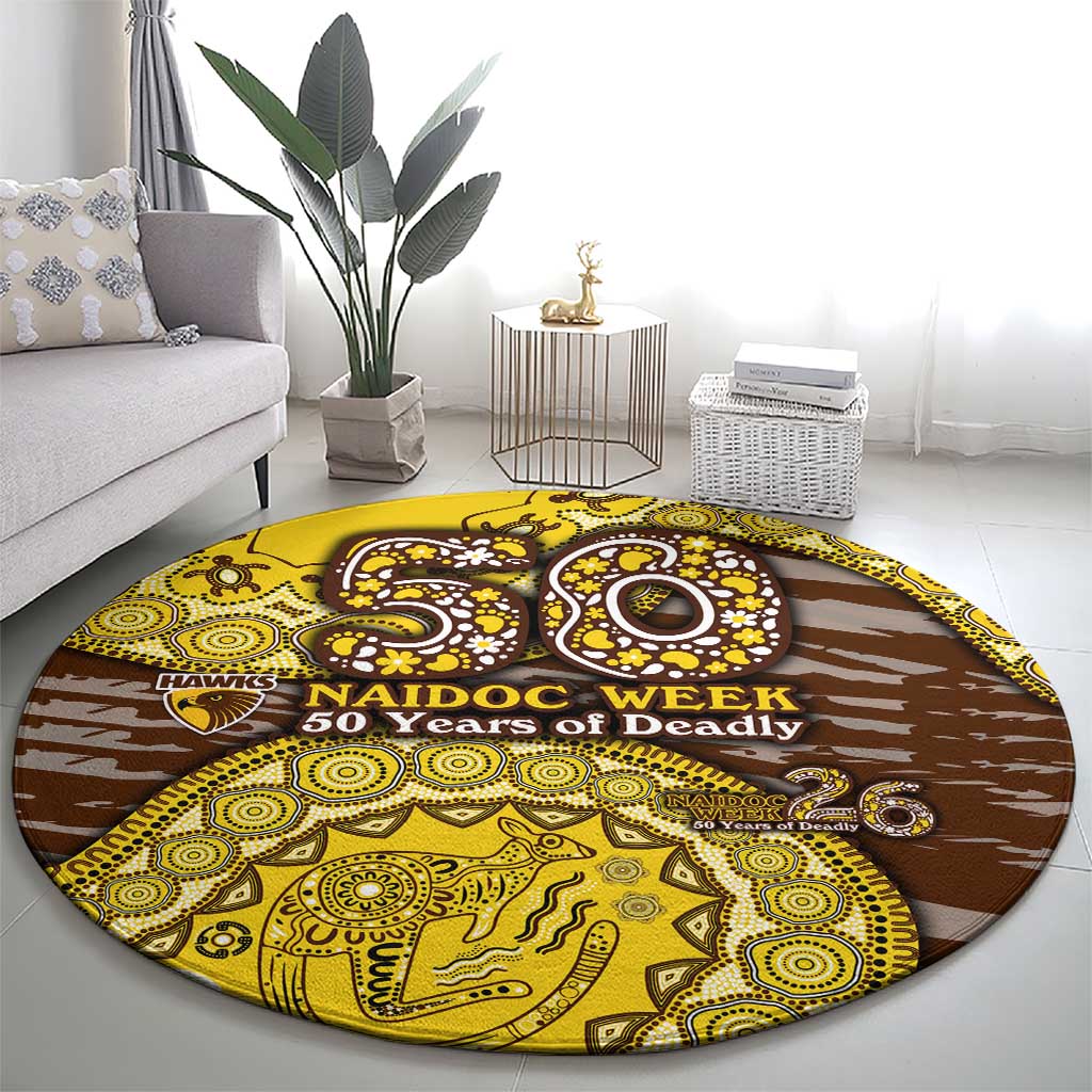 Hawthorn Hawks NAIDOC Week 2026 Round Carpet Australian Aboriginal Dot Art Dreamtime Pattern Style