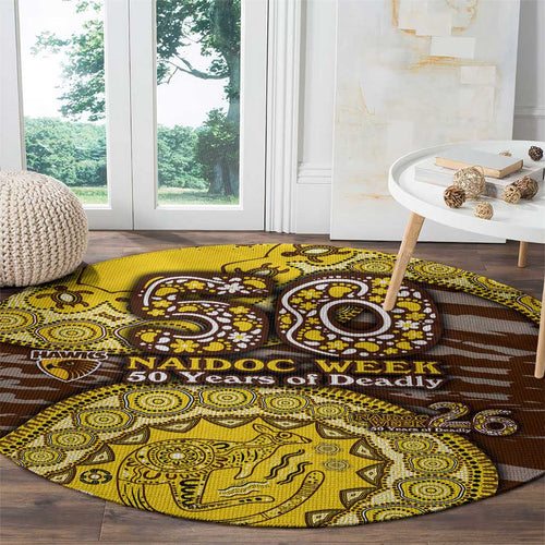 Hawthorn Hawks NAIDOC Week 2026 Round Carpet Australian Aboriginal Dot Art Dreamtime Pattern Style