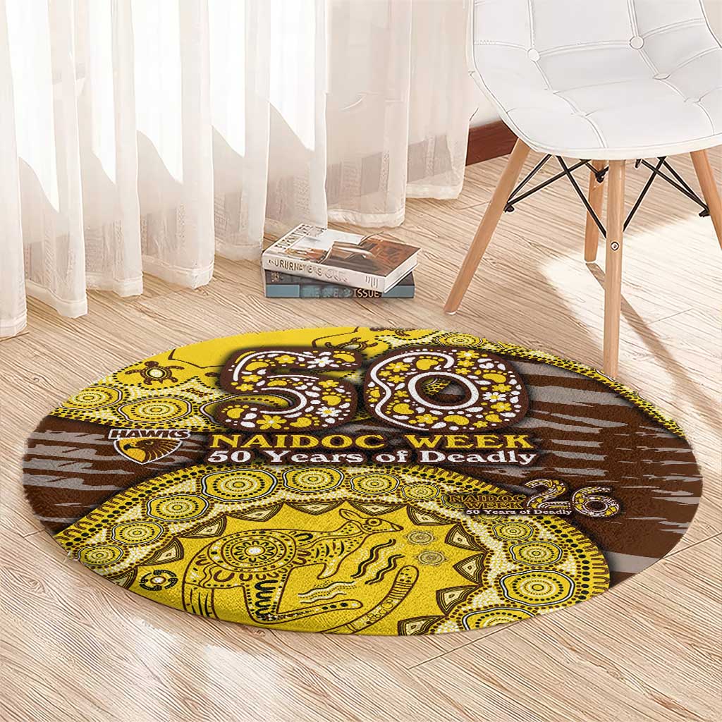 Hawthorn Hawks NAIDOC Week 2026 Round Carpet Australian Aboriginal Dot Art Dreamtime Pattern Style
