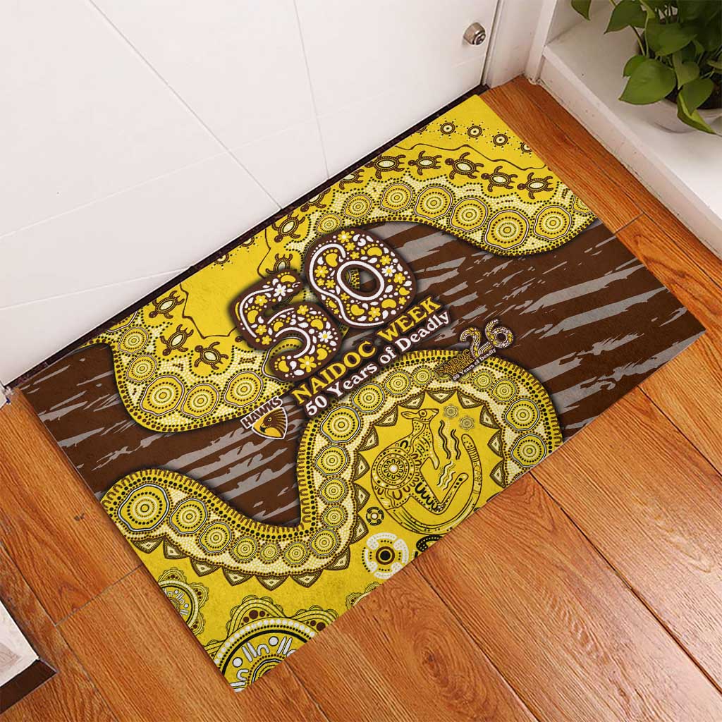 Hawthorn Hawks NAIDOC Week 2026 Rubber Doormat Australian Aboriginal Dot Art Dreamtime Pattern Style