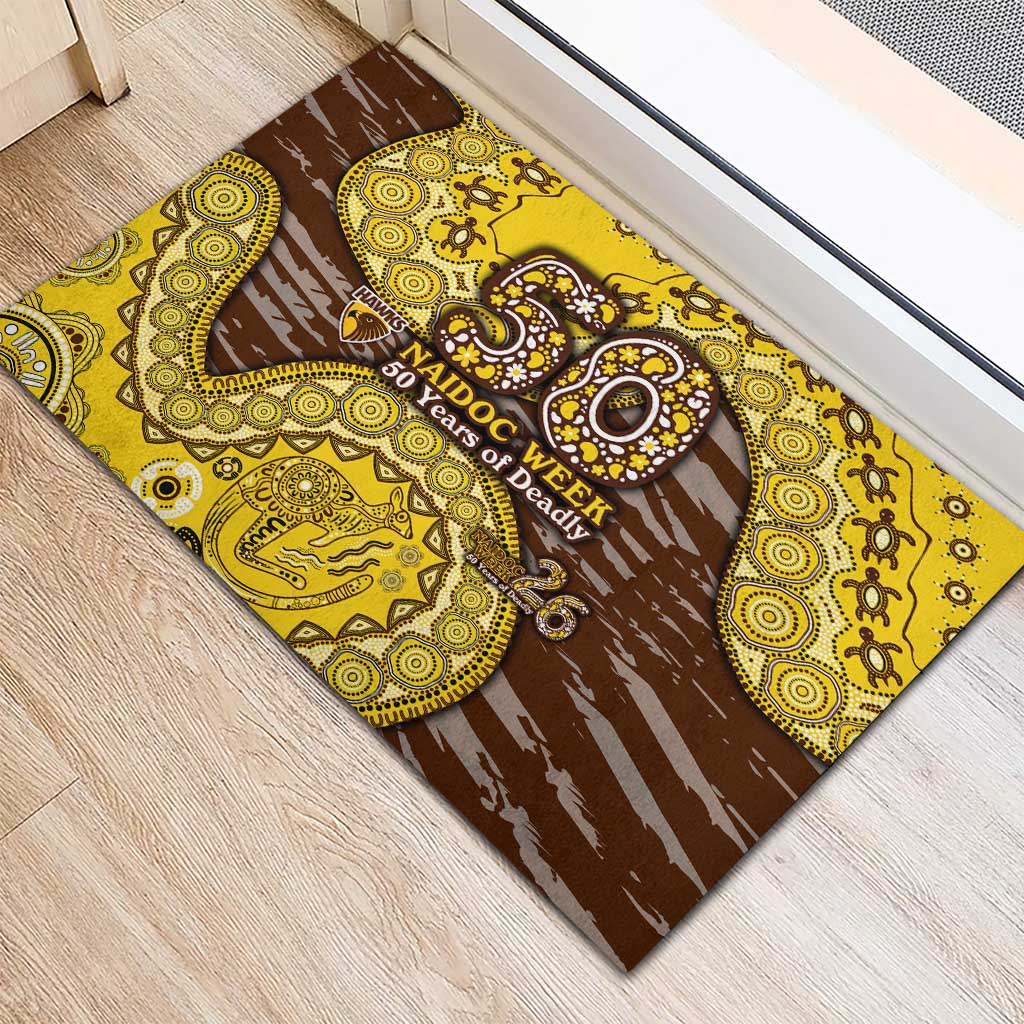 Hawthorn Hawks NAIDOC Week 2026 Rubber Doormat Australian Aboriginal Dot Art Dreamtime Pattern Style